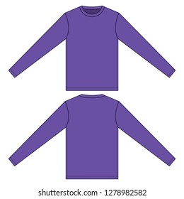 Blank Purple Long Sleeve T-Shirt Vector For Template.Front And Back Views.