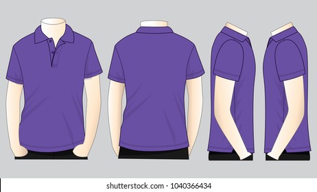 Blank purple polo shirt vector for template.Front, back and side views.