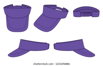 Blank Purple Sun Visor Cap With Snapback Strap Template On White Background, Vector File