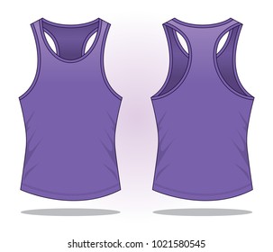 Blank Purple Tank Top Shirt Template On White Background.Front and Back View, Vector File