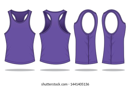 Blank Purple Tank Top Template Vector on White Background.
Front, Back and Side View.