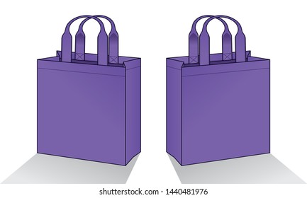 Blank Purple Tote Bag Template Vector on White Background, Perspective View.