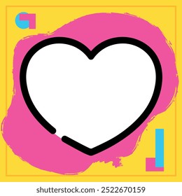 Blank quote frame template. Empty heart shape with space for text. Bright colorful shapes. Vector illustration