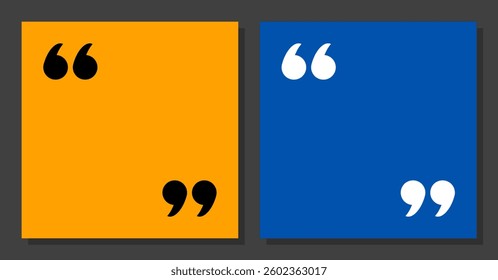 blank quoted text template, social media post mockup, yellow and blue motivation quote, copy space for text in brackets, empty citation speech bubble