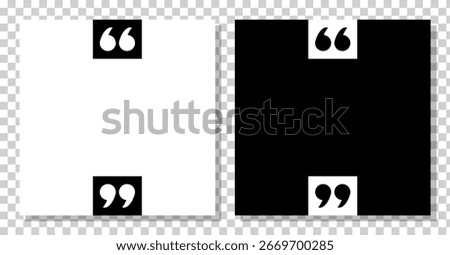 blank quoted text template, social media post mockup, black and white motivation quote, copy space for text in brackets, empty citation speech bubble