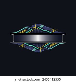 Logo de carreras en blanco. Borde digital de Tecnología. Marco de juego futurista