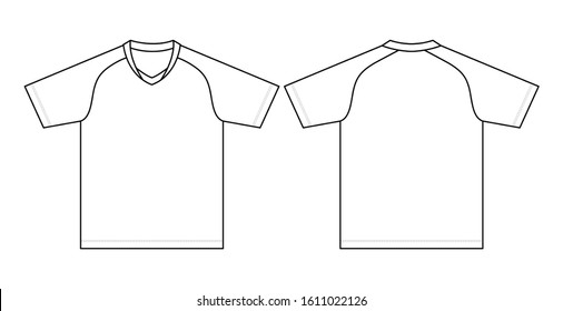 Blank Raglan Sleeve White Soccer Shirt Template on White Background. Front and Back Views, Vector File