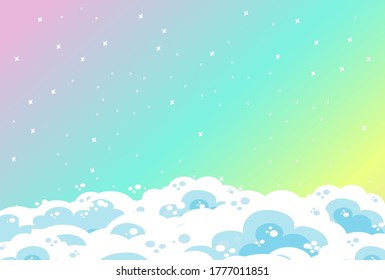 Blank rainbow pastel sky background with clouds illustration