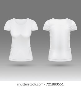 Blank Realistic 3d White Woman T Shirt Vector Template Isolated. Mockup Tshirt Female, Fashion Classic Wear Illustration