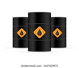 Blank realistic black oil barrel on white background. Vector stock illustration.
