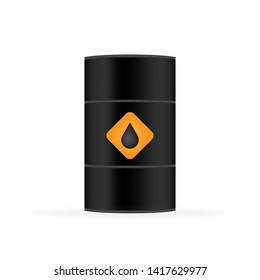 Blank realistic black oil barrel on white background. Vector stock illustration.