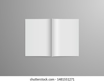 Blank realistic book cover template. Mockup flyer on grey background. 3D vector illustration.
