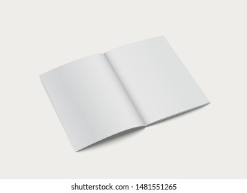 Blank realistic book open template. Mockup cover flyer on grey background.  3D vector illustration.