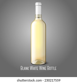 Blank realistic bottle for white wine isolated on grey background with place for your design and branding. Vector