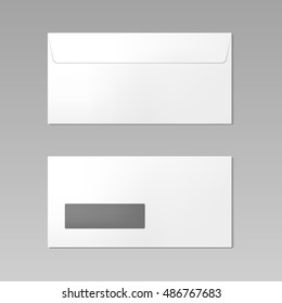Blank realistic closed envelope front and back view mockup