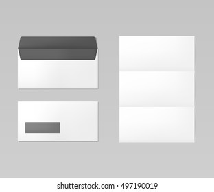 Blank realistic envelopes with folded sheet of paper vector mockup