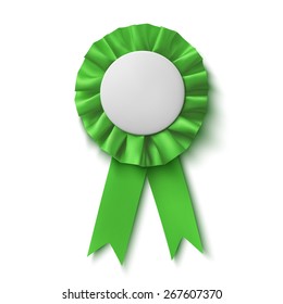 Blank, realistic green fabric award ribbon, isolated on white background. Badge. Vector illustration