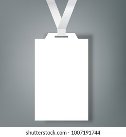 Blank realistic Identity Card Badge with ribbon mockup cover template.