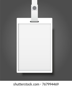 Blank realistic Identity Card Badge with ribbon mockup cover template.