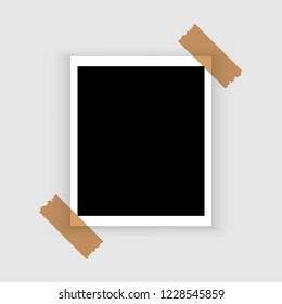 Blank realistic isolated on white vector instant photo frame, sticked to the wall. Template for your photos, design etc with place for your text.