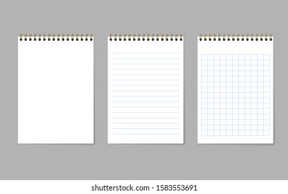 Blank realistic notebook, organizer and diary with lined and squared paper page template - vector illustration. EPS 10