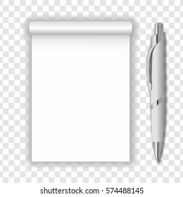 Blank realistic notepad notebook and pen isolated on transparent background. Display Mock up for corporate identity and promotion objects