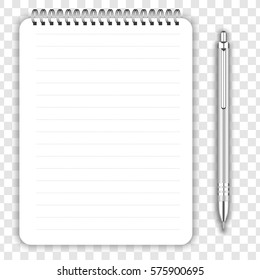 Blank realistic notepad notebook and pen isolated on transparent background. Display Mock up for corporate identity and promotion objects