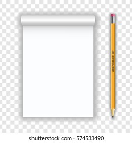 Blank realistic notepad notebook and pencil isolated on transparent background. Display Mock up for corporate identity and promotion objects