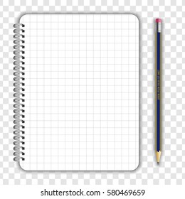 Blank realistic notepad notebook and pencil isolated on transparent background. Display Mock up for corporate identity and promotion objects