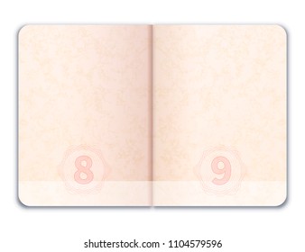 Blank realistic open foreign passport isolated white