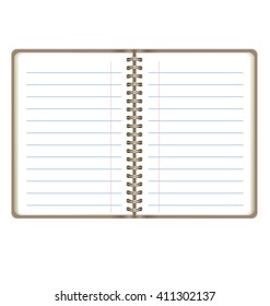 Blank Realistic Open Notebook With Lines Isolated On White Background