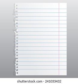 blank realistic perforated lined sheet. Portrait orientation.