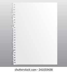 blank realistic perforated sheet for recording. Portrait orientation.