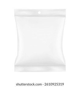 Blank realistic pillow bag with hang slot mockup. Front view. Vector illustration isolated on white background. Perfect to create your final pack shot. EPS10.