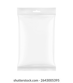 Blank realistic pillow bag with hang slot mockup. Front view. Vector illustration isolated on white background. Perfect to create your final pack shot. EPS10.
