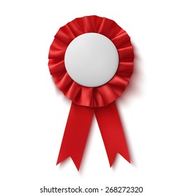 Blank, Realistic Red Fabric Award Ribbon, Isolated On White Background. Badge. Vector Illustration