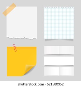 Blank realistic set of different paper pieces, vector mockup