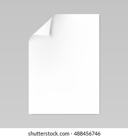 Blank realistic sheet of paper with curled corner mockup