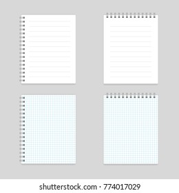 Blank realistic spiral lined and squared  notebook mockups