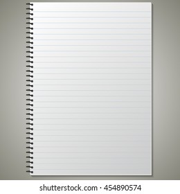 blank realistic spiral notebook with lined opened pages. Portrait orientation