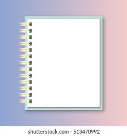 blank realistic spiral notebook notepad on rose quartz and serenity gradient background