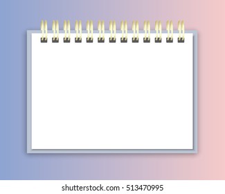 blank realistic spiral notebook notepad on rose quartz and serenity gradient background