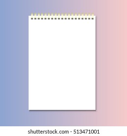 blank realistic spiral notebook notepad on rose quartz and serenity gradient background