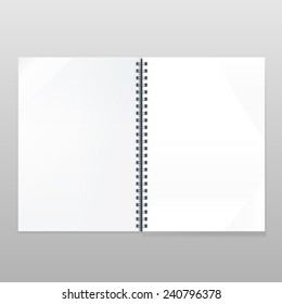 blank realistic spiral notebook with blank opened pages. Portrait orientation.