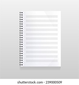 blank realistic spiral notebook with sheet for music recording. Portrait orientation.