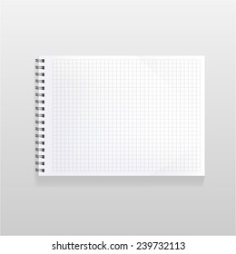 blank realistic spiral notebook with squared sheet. landscape orientation.