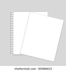 Blank Realistic Spiral Notebook With Torn Sheet Of Paper Mockup 