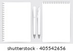 Blank realistic spiral notepad notebook and white pen isolated on white vector. Display Mock up for corporate identity and promotion objects. 