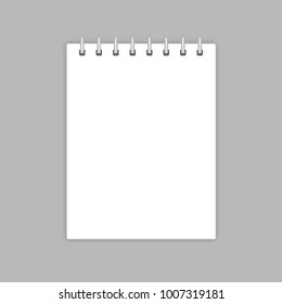 Blank realistic spiral notepad notebook isolated on grey, vector illustration.
