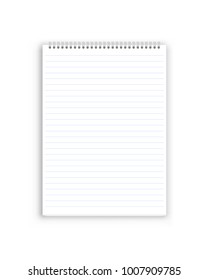 Blank realistic spiral notepad notebook isolated on white. Vector illustration
